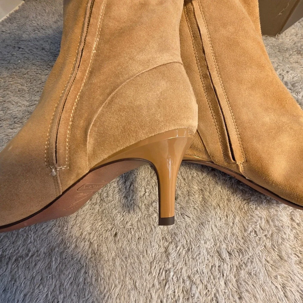 Franco Sarto Buttery Suede Ankle Boots Camel Tan Pointed Toe Dressy Womens 8.5 M